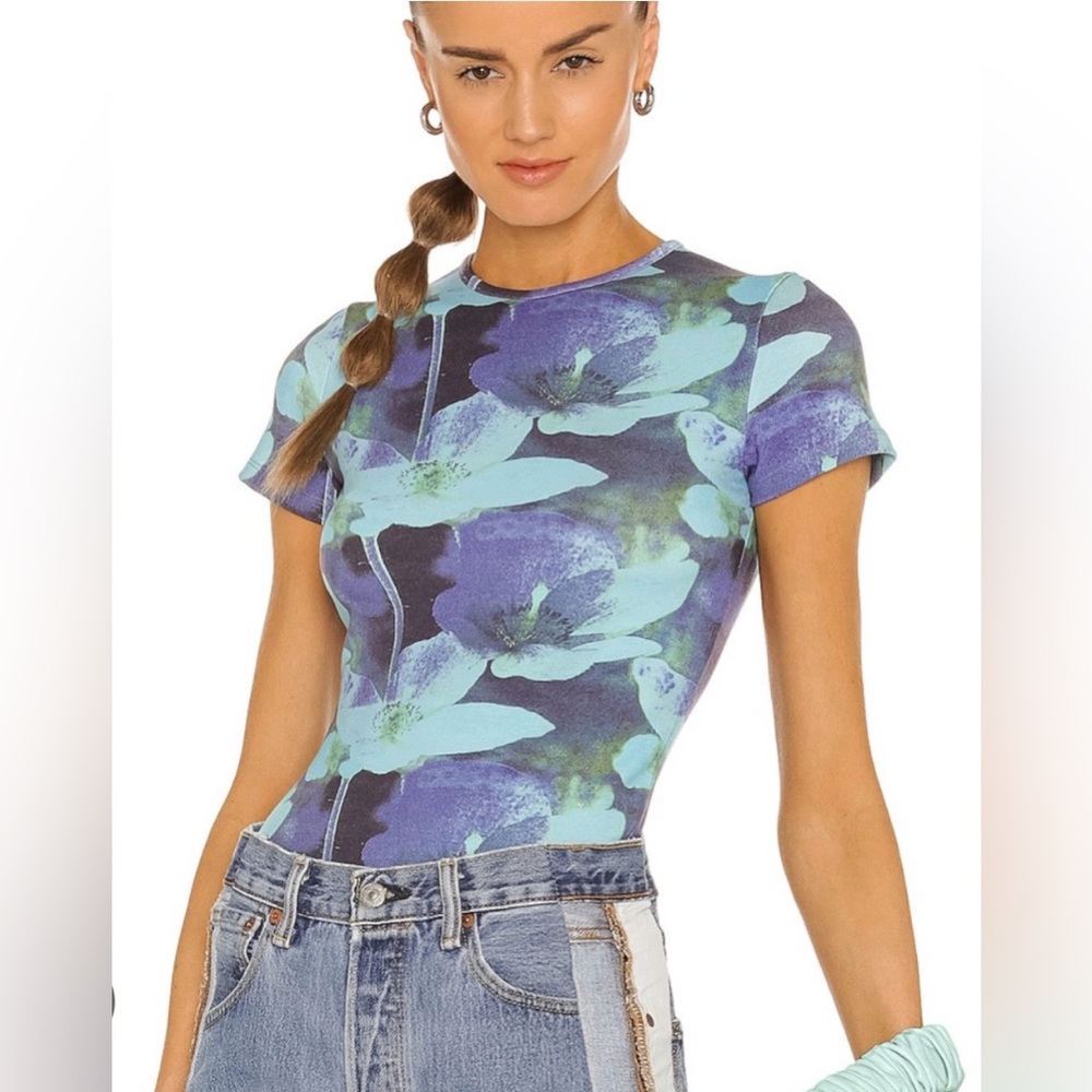 Miaou Blue & Aqua Floral Short Sleeve Tee - Picture 3 of 4
